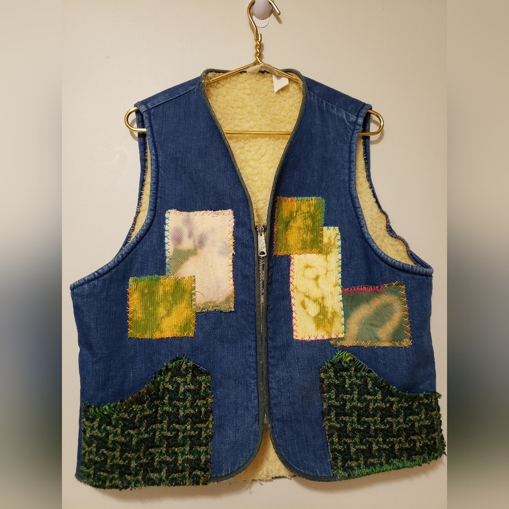 Cosmic Van Napping Vest Custom Hand Stitched Denim Visible Mending Patch Mosaic